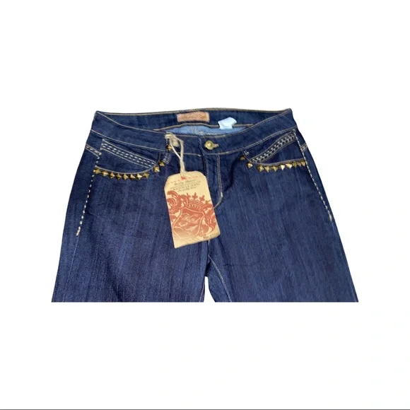 Dark Blue Made In America Studded Jeans With Tan Western Style Stitching - Picture 5 of 9